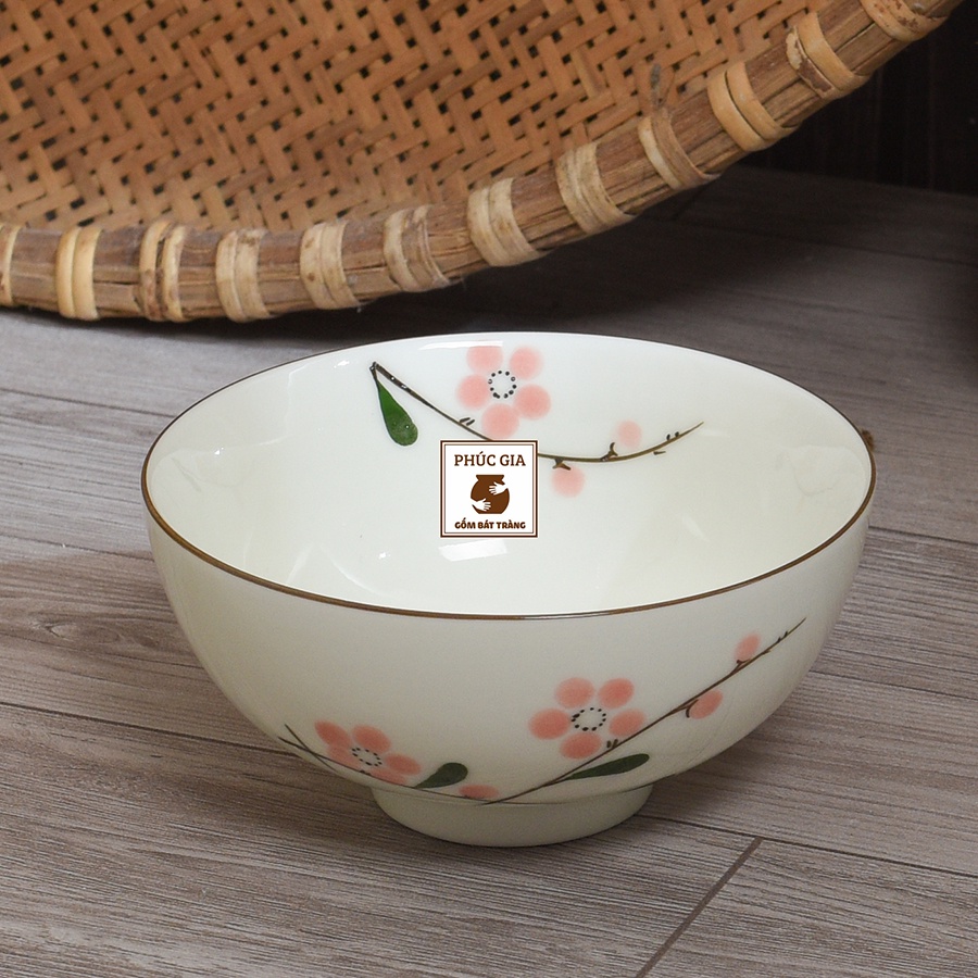 Bộ bát đĩa hoa mặt trời hoạ tiết Đào hồng Gốm sứ Bát tràng cao cấp, Thuyền ngự gà đào hồng sz chuẩn dk 45cm