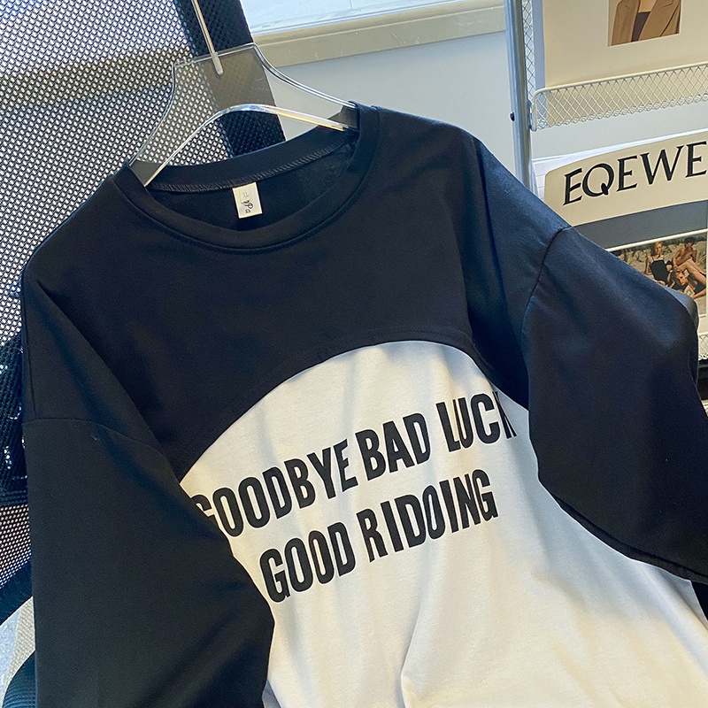 Áo thun ZHELIHANGFEI tay dài dáng rộng giả hai lớp in họa tiết chữ cái dễ phối đồ thời trang trẻ trung dành cho nữ