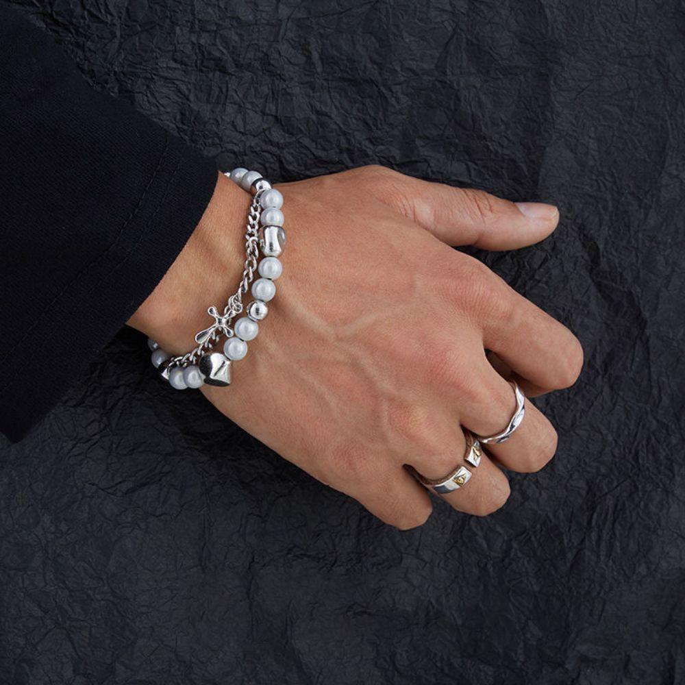 Vòng Tay Hai Lớp Bằng Thép Titan Mặt Thánh Giá Phong Cách Vintage Dành Cho Nam Nữ