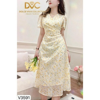 Đầm voan hoa xòe xếp ly đính cườm eo xinh xắn cực sang trọng cuốn hút