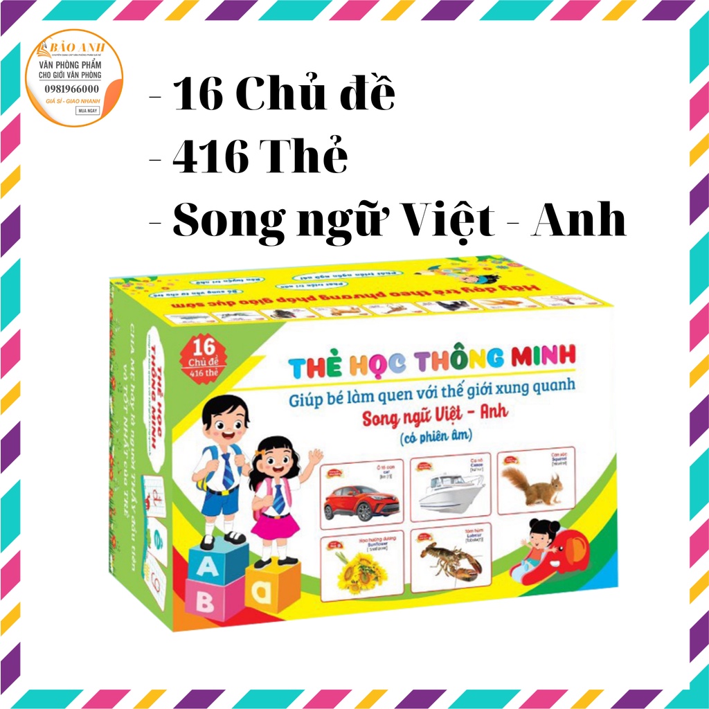 [ HÀNG CHUẨN SSKIDS ] THẺ HỌC THÔNG MINH CHO BÉ SONG NGŨ VIỆT ANH 16 CHỦ ĐỀ - 416 THẺ