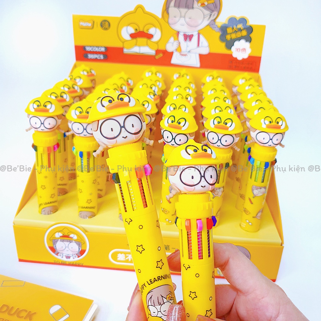 Bút bi học sinh nhiều màu hình cô bé cute, Bút bi mực nước Nomo Duck BeBie - BP517