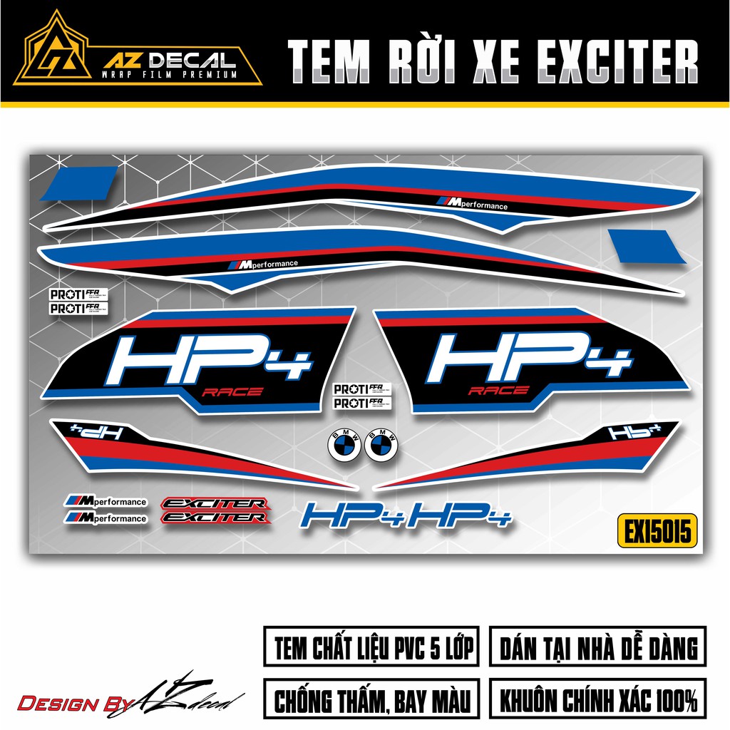 Tem Rời Exciter 150 Mẫu HP4 Race | EX15015 | Tem Ex 150 Cao Cấp Chống Nước, Chống Bay Màu
