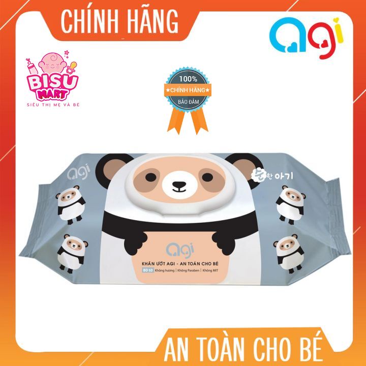 Khăn ướt Agi, Khăn ướt 80 tờ không mùi an toàn cho bé (Bịch 80 tờ)