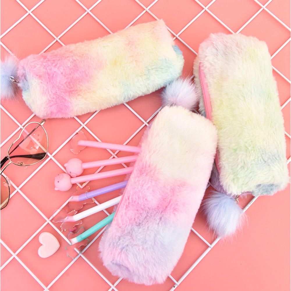 Túi đựng bút và mỹ phẩm màu sắc gradient gắn bóng long xinh xắn cho nữ