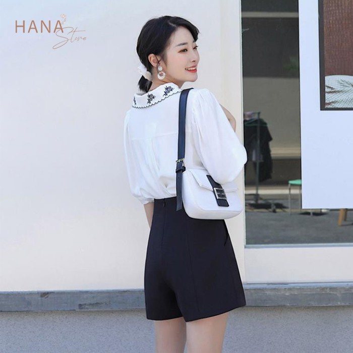 Quần short nữ lưng cao khóa sau 2 túi chéo - Quần sooc nữ cạp cao chất vải tuyết mưa đẹp - 3 màu TRẮNG - ĐEN - KEM