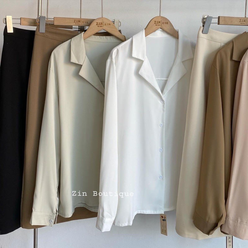 Áo sơ mi nữ tay dài cổ kiểu vest