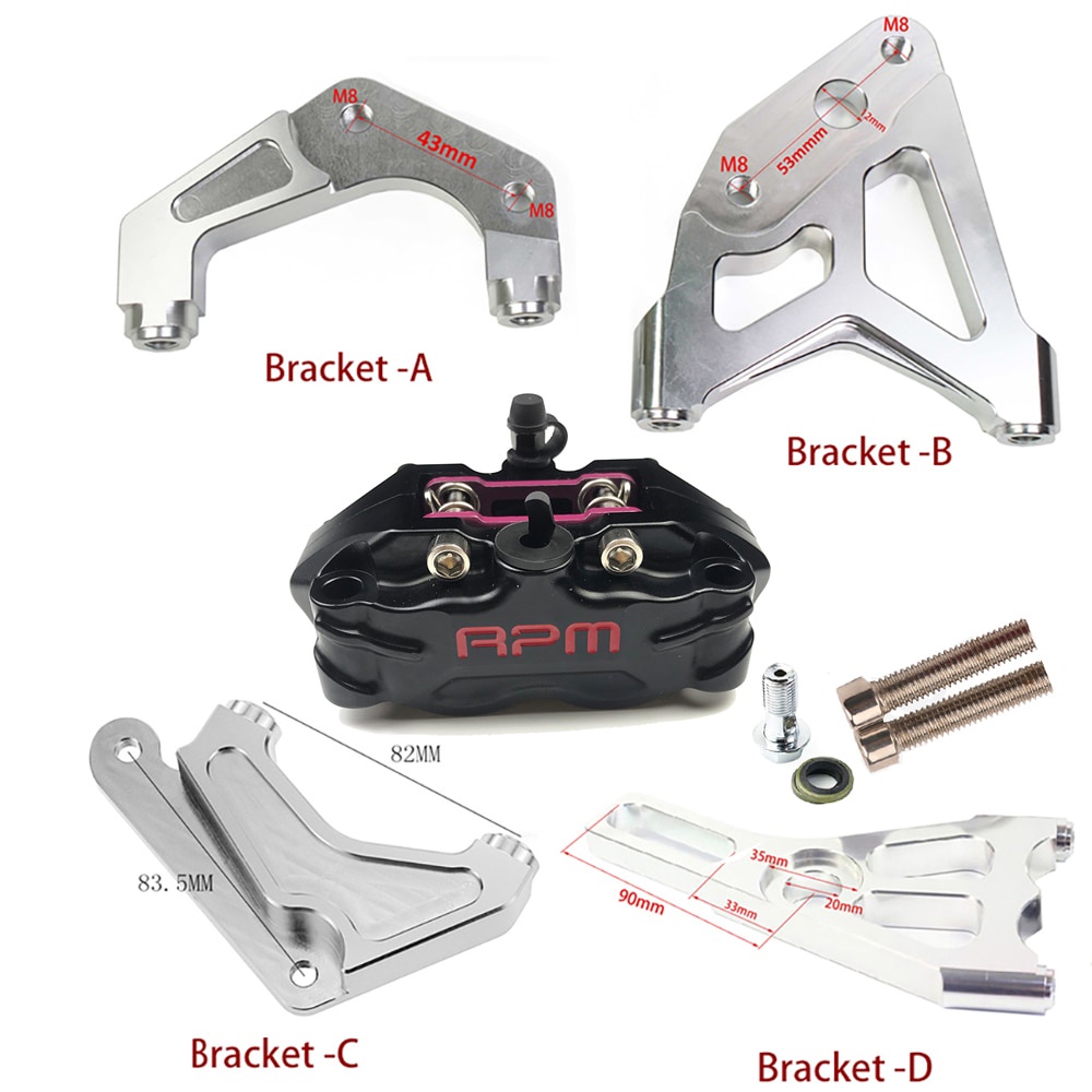 Phanh xe máy calibre 4 piston 220 200mm universal 82mm gắn xuyên tâm cho dirtbike pitbike dio pcx125 ltz400