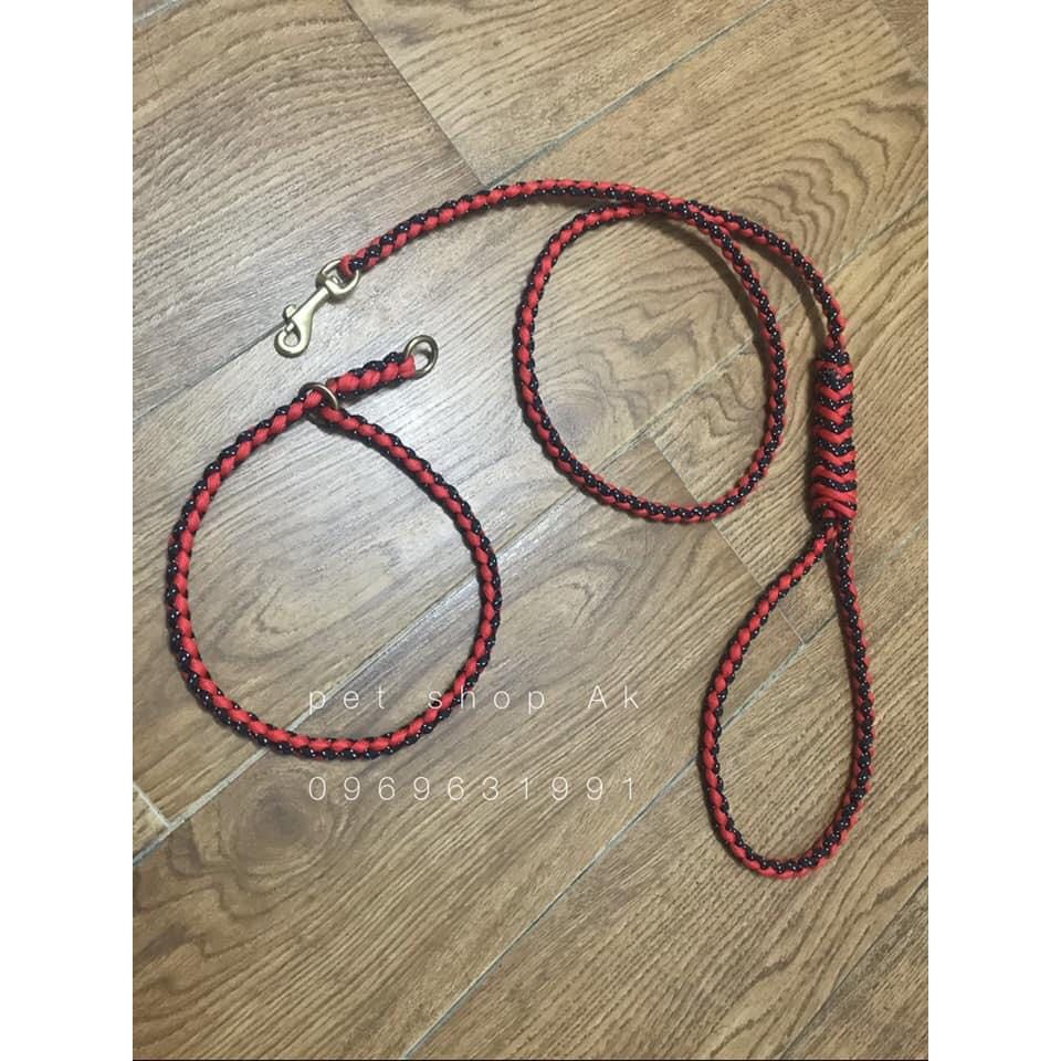 dây dắt chó bện paracord móc khóa đồng handmade