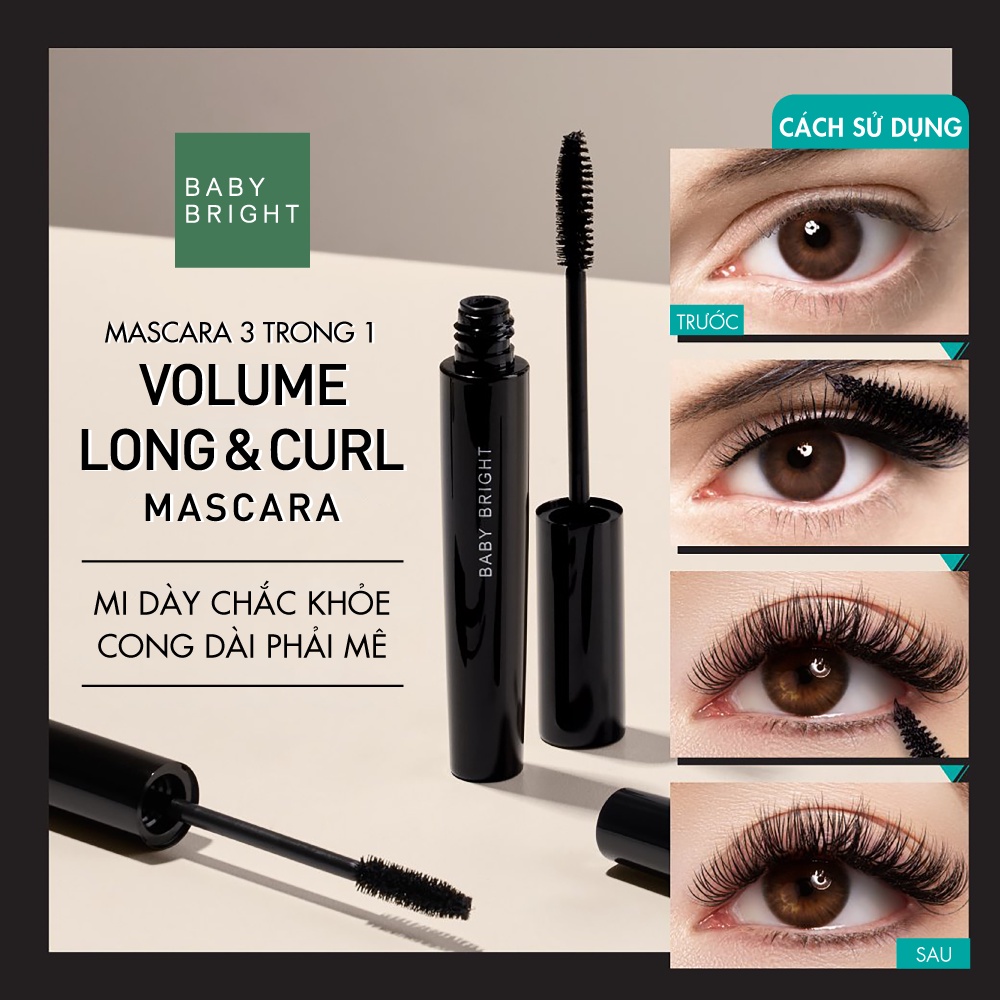 Mascara 3 Trong 1 Baby Bright Volume Long &amp; Curl Mascara 8g