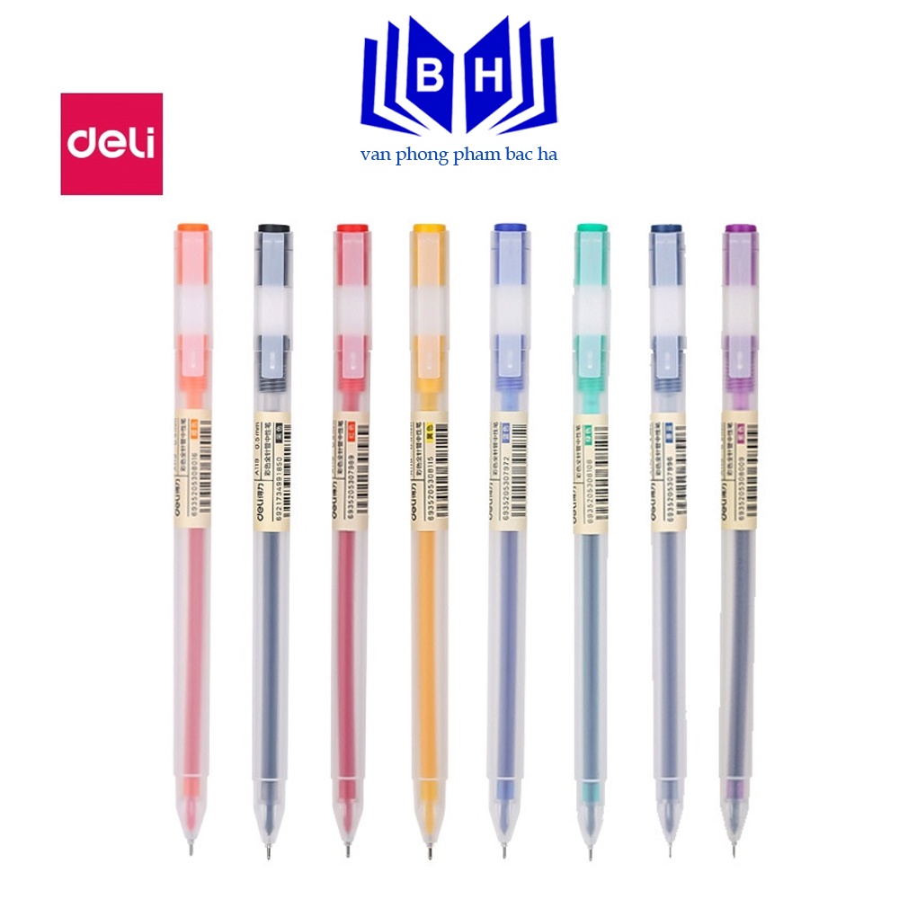 Bút mực gel 0.5mm nhiều màu Deli cute nắp đậy dùng để viết calligraphy trang trí sổ dễ thương nét chữ đẹp cao cấp A119