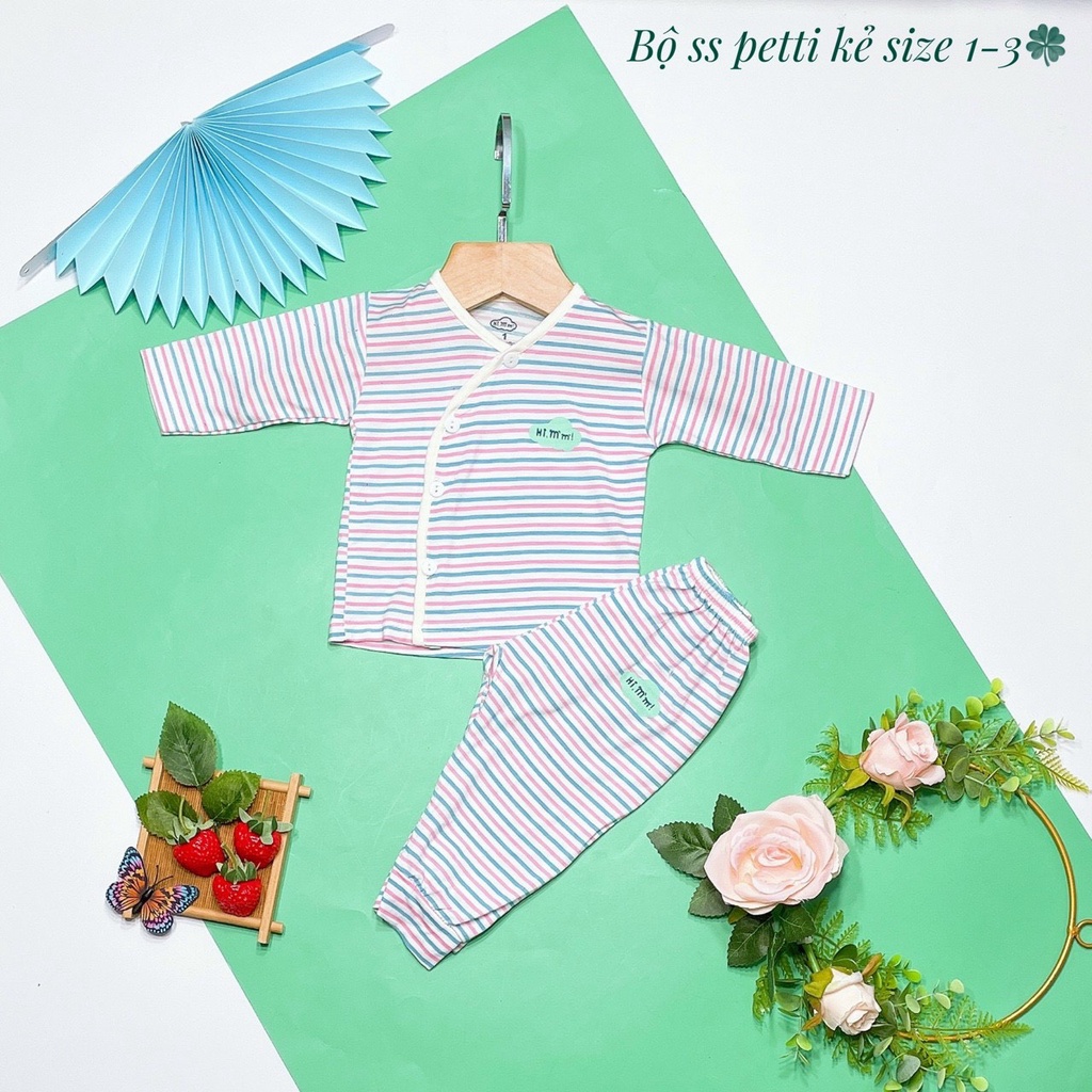 Bộ kẻ sơ sinh dài taycucs lệch chất liệu petti Hi.mm cho trẻ sơ sinh đến 9 tháng bé trai bé gái