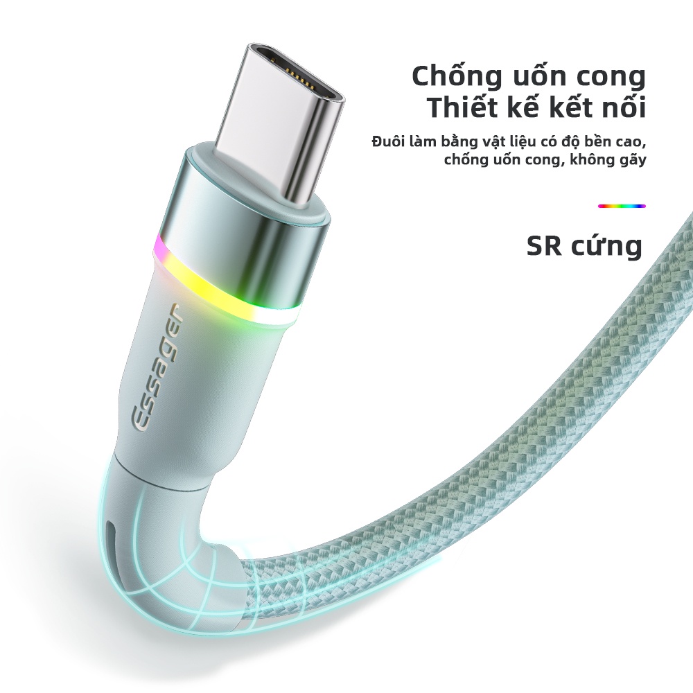 Dây cáp sạc nhanh ESSAGER USB type C có đèn LED 3a cho samsung realme