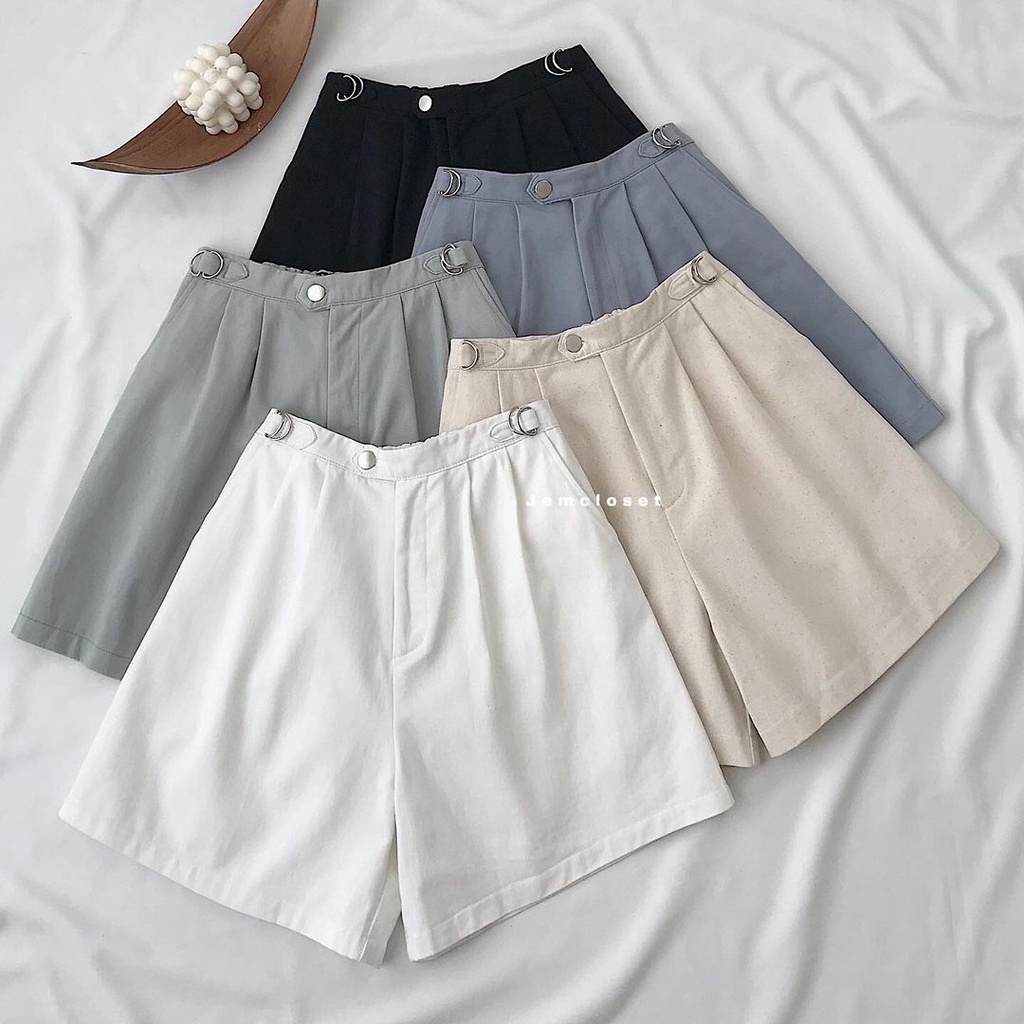 Quần Short Kaki Nữ Ống Rộng Có Nút Gài Chỉnh Eo JEMCLOSET Star Phong Cách Ulzzang Nhẹ Nhàng Form Rộng Thoải Mái - 2808