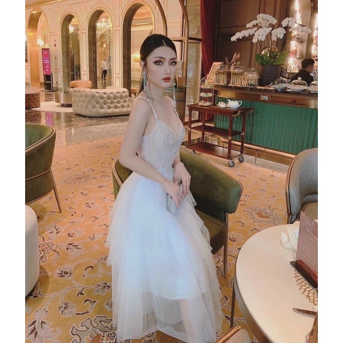 Đầm váy nữ xoè tầng 2 dây có 4 màu