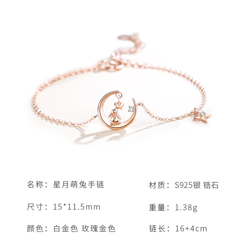 Vòng Tay Mạ Bạc 925 Hình Trăng Sao Đính Đá Zircon Thời Trang Cho Nữ