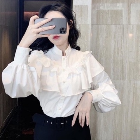 Áo Sơ Mi Nút Ngọc Bèo Tầng Cổ Trụ