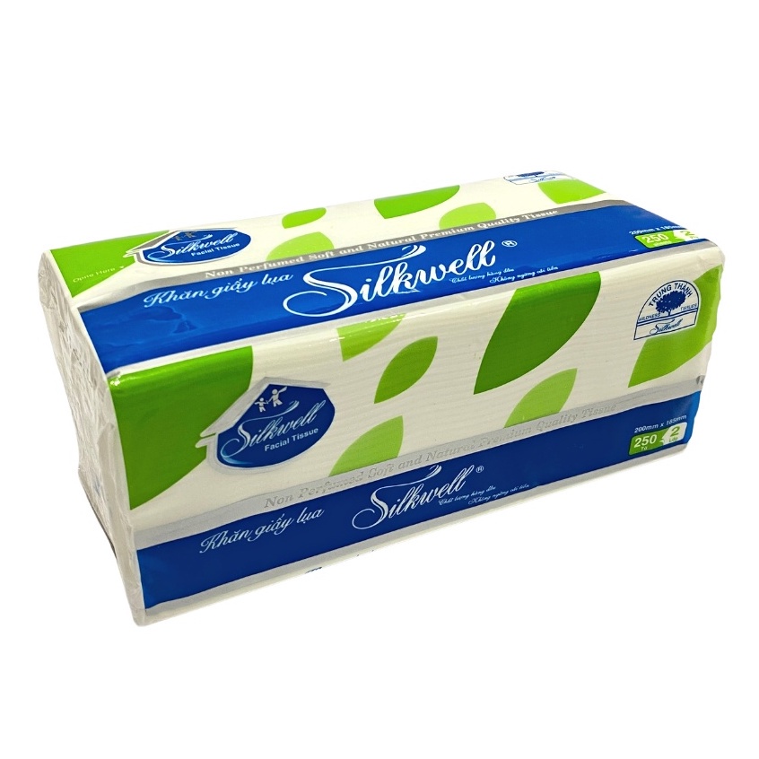 Giấy ăn cao cấp Silkwell 250 tờ khổ 200, khăn giấy rút lụa siêu mềm mịn không tẩy trắng hàng chính hãng.