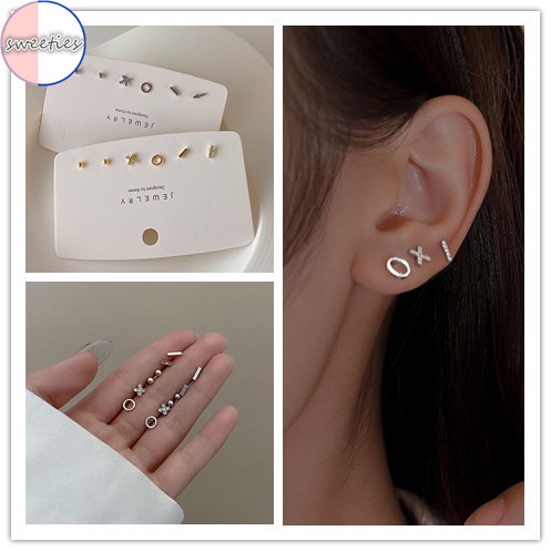 Set 6 khuyên tai mini đính đá đơn giản thời trang cho nữ