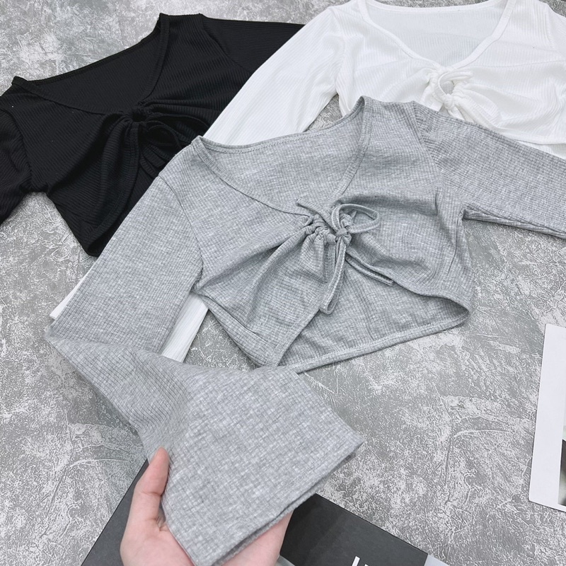 Áo Croptop Tay Dài Rút Ngực Tay Loe ⚡ YUMI BÁN SỈ