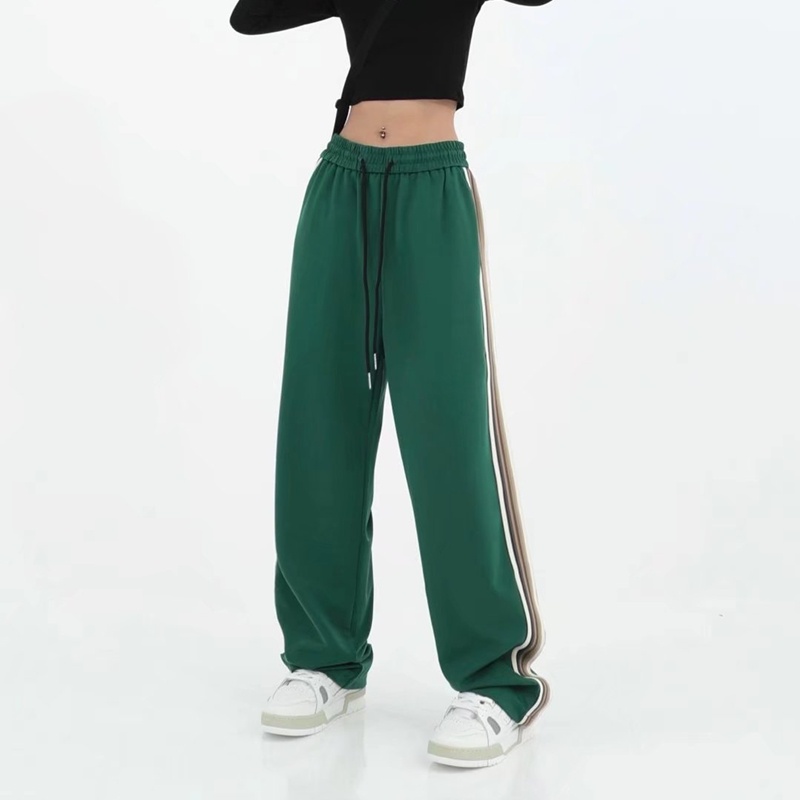 Quần Thể Thao Ống Rộng Màu Xanh Lá Thời Trang Đường Phố Mỹ Size M-2XL Cho Nữ