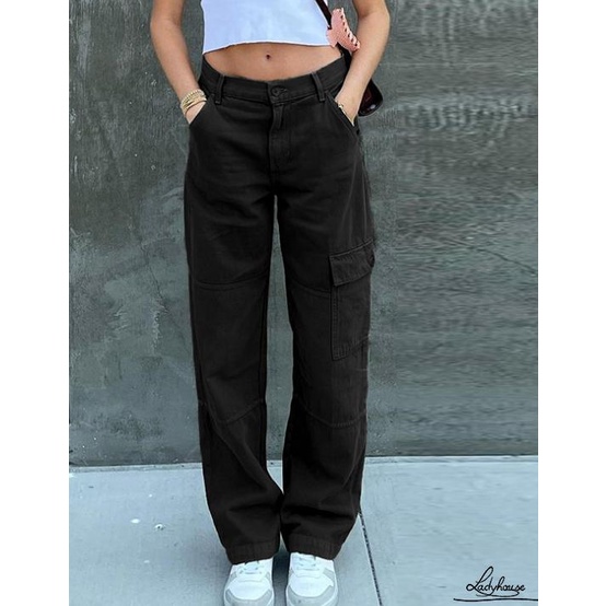 Quần denim lưng cao phối túi thời trang cho nữ