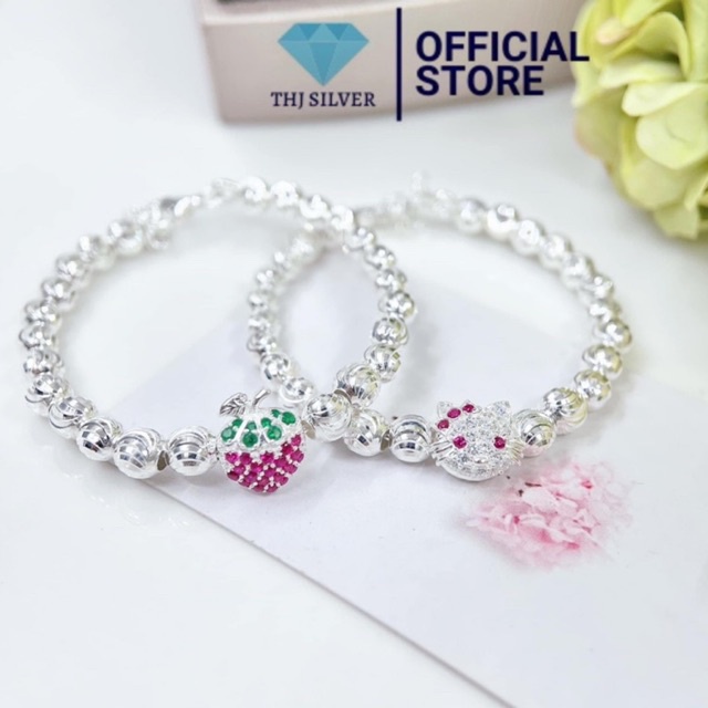 Vòng tay mèo bi và dâu tây cho bé , siêu xinh chuẩn bạc ta - THJ Silver