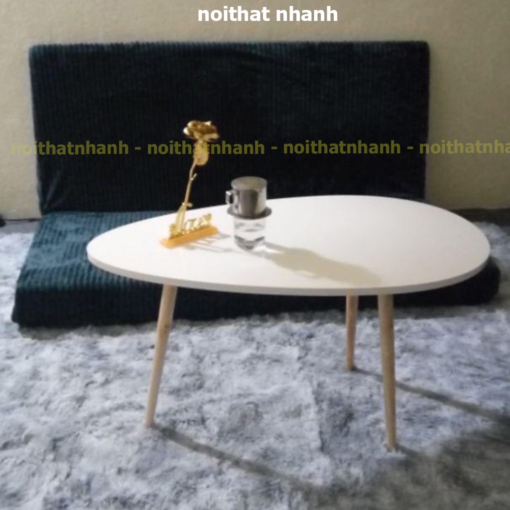 Bàn trà sofa hình trứng chân gỗ tự nhiên kèm ảnh thật, có nhiều kích thước và màu sắc lựa chọn