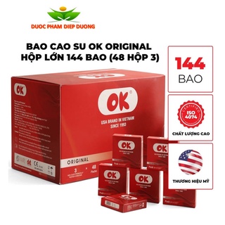 Bao cao su OK không mùi original – Hộp lớn 144 cái (Hộp 3 cái x 48 hộp).- Giá rẻ - Hàng Việt Nam Chất Lượng