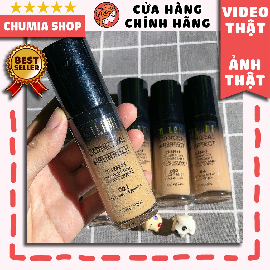 Kem nền che khuyết điểm, kem nền MILANI Conceal + Perfect 2-in-1 Foundation + Concealer - chumia