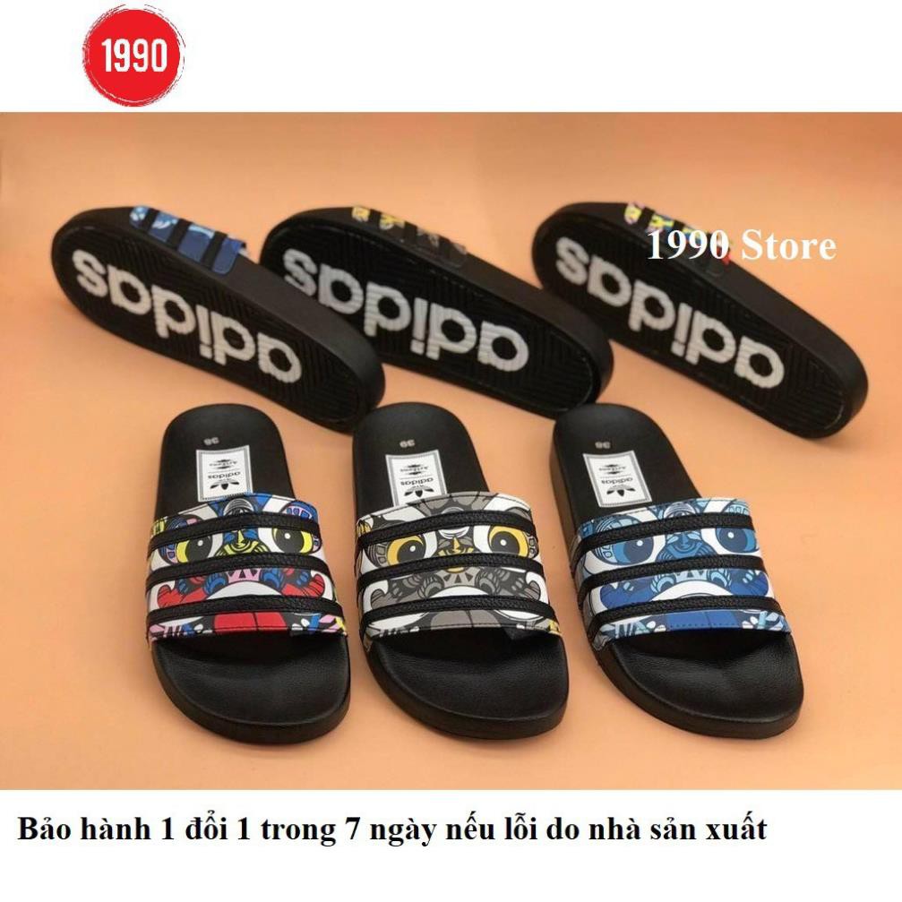 Dép quai ngang, dép lê adidas thời trang arizona đi trong nhà đi chơi làm dép đôi nam nữ đế cao su đúc họa tiết kỳ lân