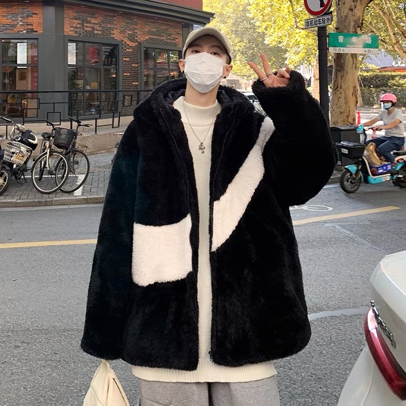Áo Khoác Lông Tích Chéo Đen Trắng Form , Áo Lông Nam Mùa Đông Siêu Dày Ấm