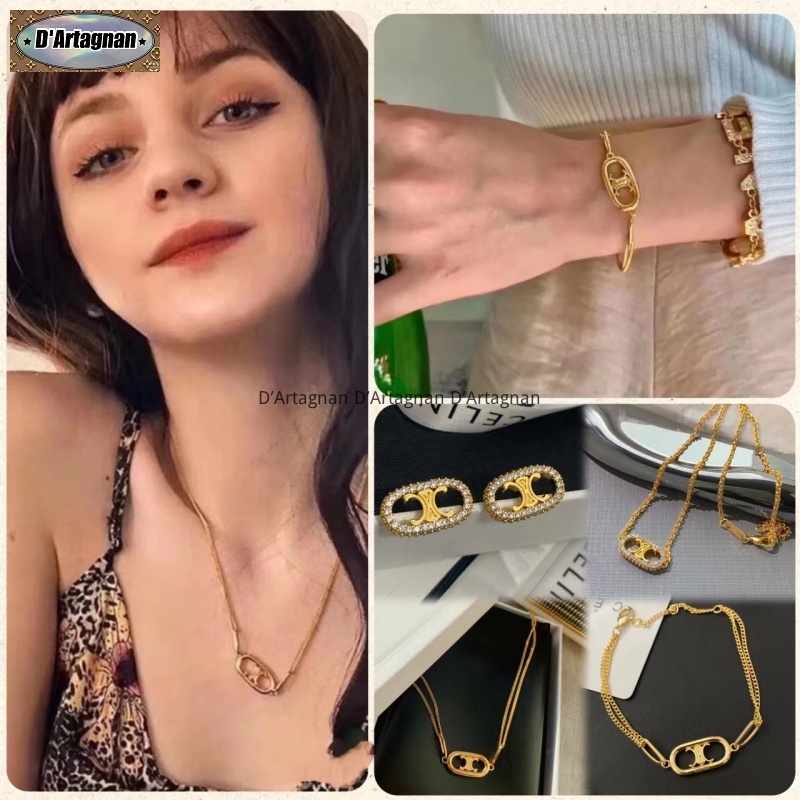 {Boutique Hàng Có Sẵn} C Bộ Trang Sức Vòng Cổ Vòng Tay Bông Tai Bằng Đồng Thau Mặt Chữ C Phong Cách Retro Thời Trang Hàn Quốc 2022 Mới Lạ Không Phai Màu Thanh Lịch Dành Cho