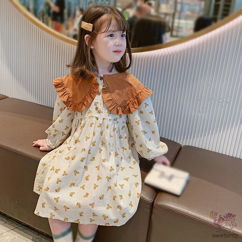 Đầm Dài Tay In Hoa Cho Bé Gái