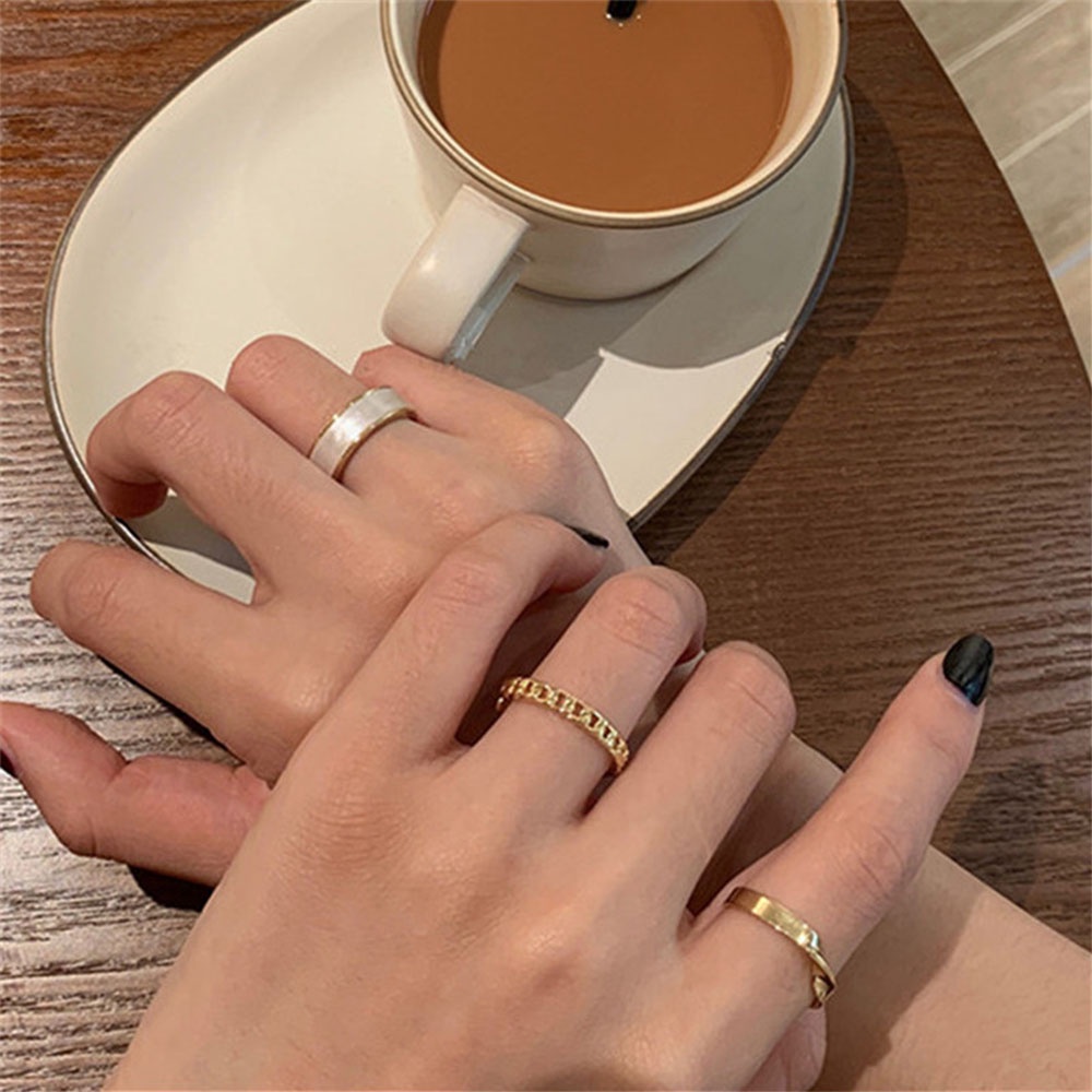 Set 3 nhẫn hở hình tròn nhiều màu sắc có thể điều chỉnh kích thước thời trang cho nữ