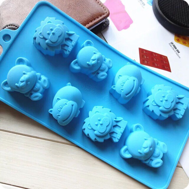 Khuôn silicon 8 con vật gấu, sư tử, hà mã