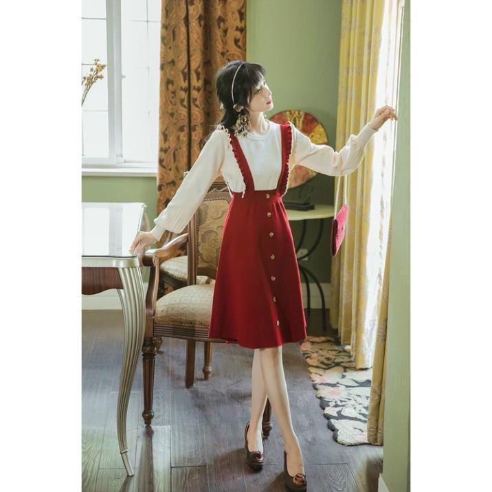 Váy len dáng dài, váy yếm len phối cúc siêu xinh hàng form chuẩn chất len co giãn tốt  mặc đi chơi đi làm đều đẹp | BigBuy360 - bigbuy360.vn