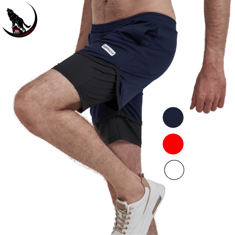 Quần đùi nam thể thao WolMaxx 2 lớp, quần short nam chạy bộ, tập gym, độ co giãn thấm hút cao