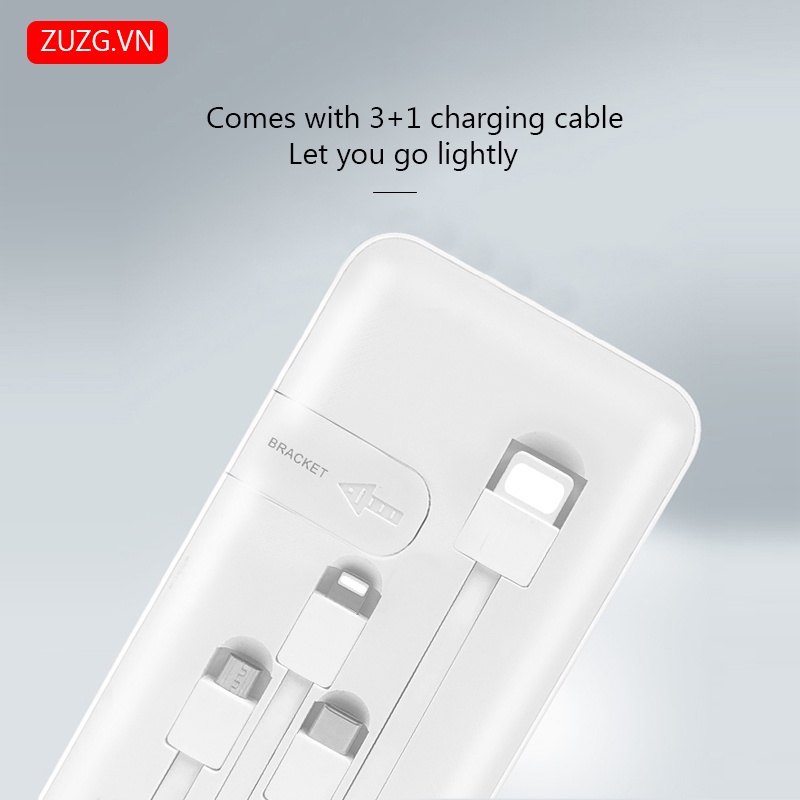 Sạc dự phòng 10000mah mini có dây lõi Lithium chính hãng ZUZG J03