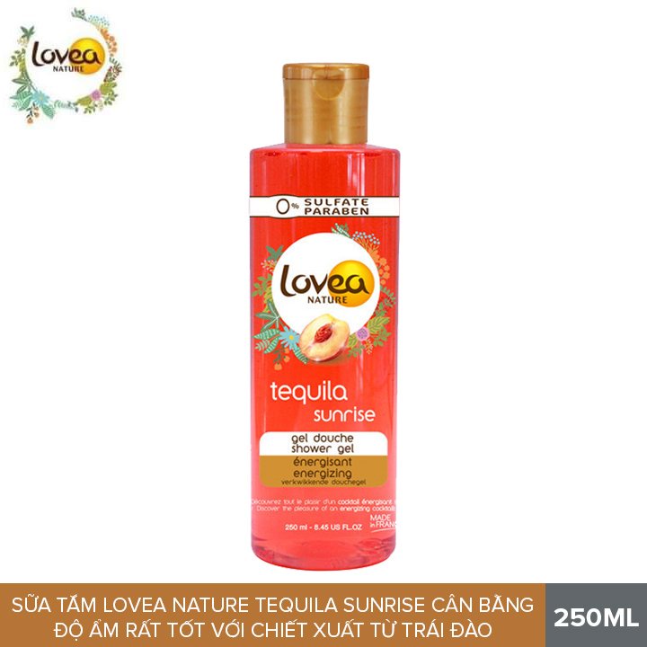 Sữa tắm Lovea Nature Tequila Sunrise – 250ml, cân bằng độ ẩm rất tốt với chiết xuất từ trái đào