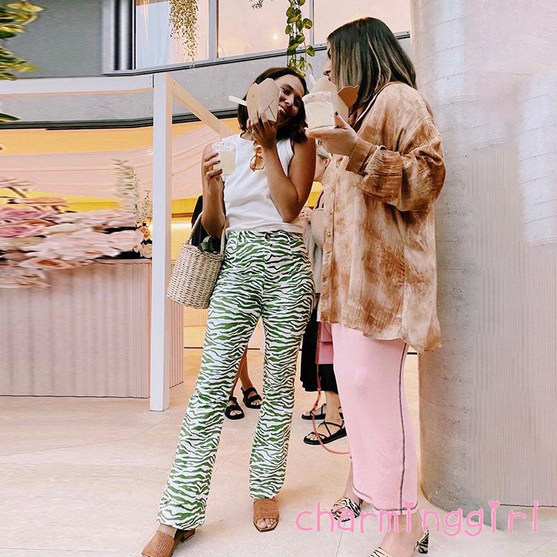 quần ống rộng Lưng Cao Họa Tiết Sọc Ngựa Vằn Thời Trang Mùa Xuân Thu