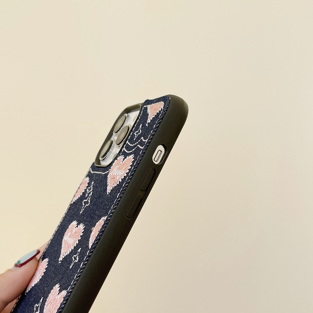 Ốp Điện Thoại Tpu Dẻo Màu Hồng Thêu Họa Tiết Trái Tim Đơn Giản Chống Sốc Chống Rơi Cho iPhone 14 13 12 11 Pro XS Max XR