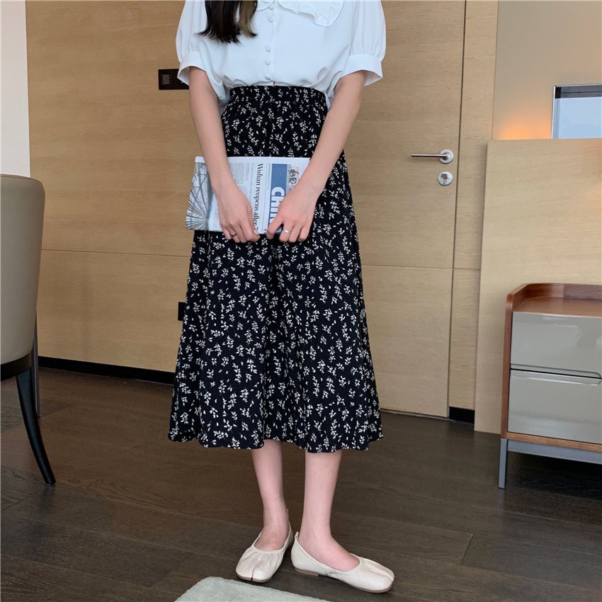 Chân Váy Hoa Nhí Quảng Châu Chất Liệu Voan Thun Chiều Dài 73cm - Chân Váy Dài Cạp Chun Quảng Châu CV20 | BigBuy360 - bigbuy360.vn