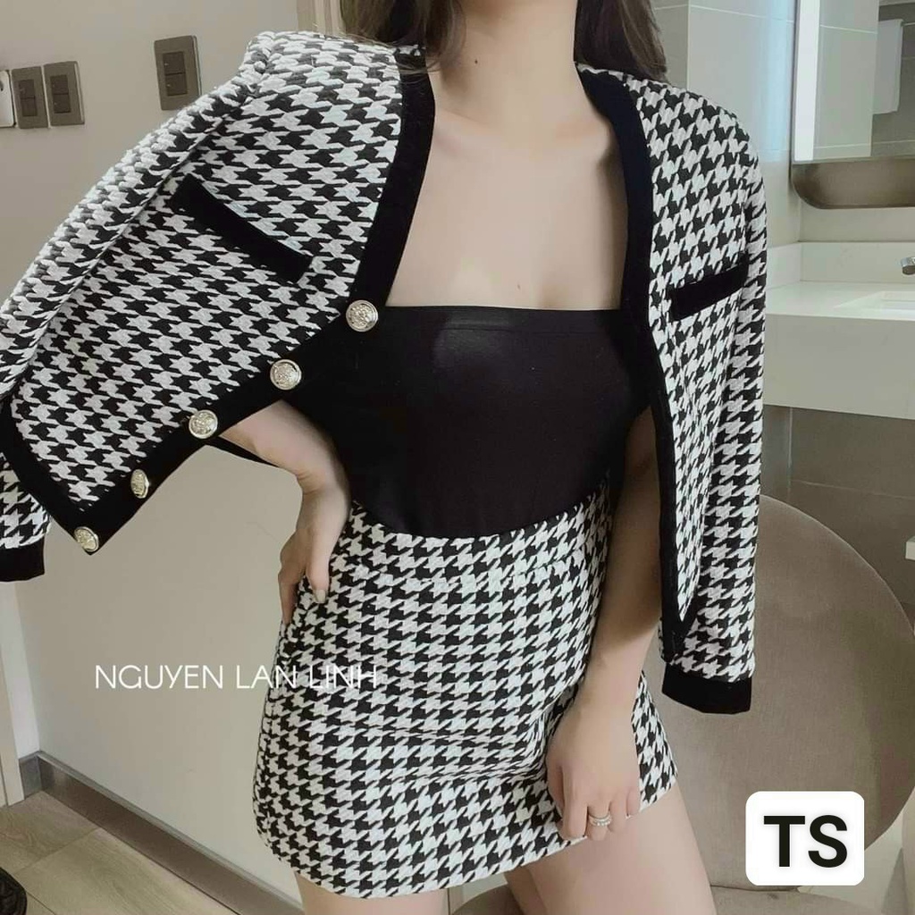 Set áo dạ ziczac kèm chân váy chữ A sang trọng cá tính | BigBuy360 - bigbuy360.vn