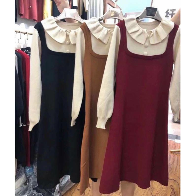 Đầm Nữ Chất Len Giả Yếm- Cổ Sen Bèo Hàng Quảng Châu Chất Loại Xịn M0235 - Lolla_Fashion