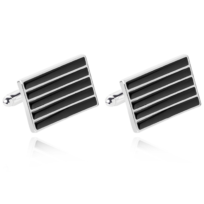 EFAN Fashion Men's French Business Shirts Black Stripes Tie Clips Cufflinks Accessories B1240