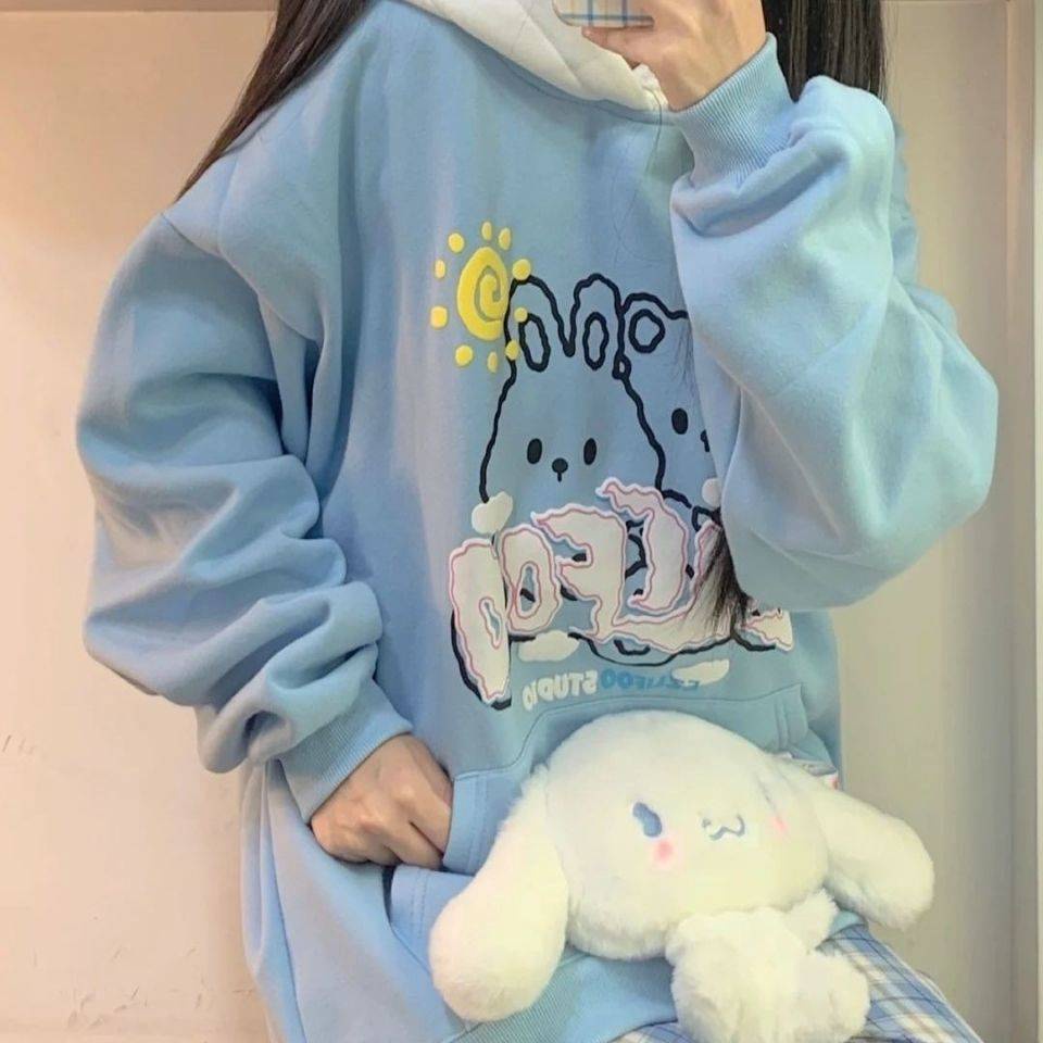 Áo Hoodie Tai Thỏ Phong Cách Nhật Bản Xinh Xắn Cho Nữ