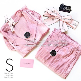 [Hàng Bill USA - Size S] Quần áo ngủ dài (53) sọc hồng đậm, chất vải satin, Dusk Pink - VS USA