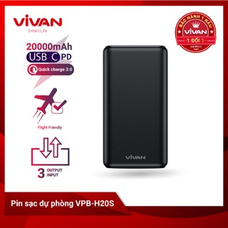 Pin sạc dự phòng 20000mah vivan vpb-h20s 18w - sạc nhanh chuẩn pd/qc 3.0, 3 output 3 input max 22.5w chính hãng