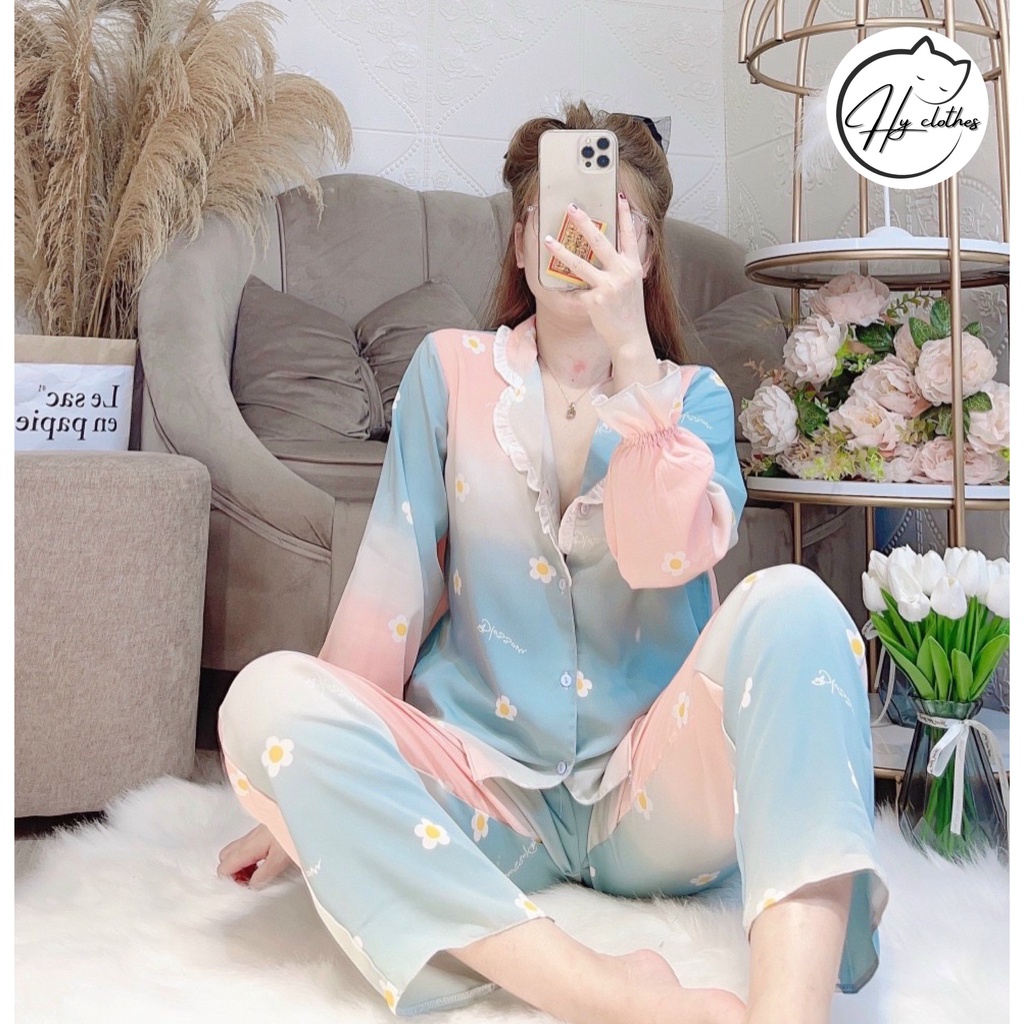BỘ NGỦ LỤA DÀI TAY mango mềm mịn không nhăn pyjama mặc nhà